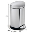 thumbnail image 3 of 1.6 Gallon Brushed Stainless Steel Semi-Round Step Trash Can with Lid for Bathroom Office, 3 of 5