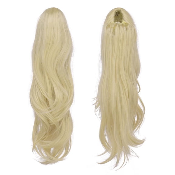 WEIF-Drawstring Ponytail Extension, Natural Long Wavy Layered Synthetic Pony Tails Ash Blonde Hair Extensions Hairpieces for Women, 20 inch