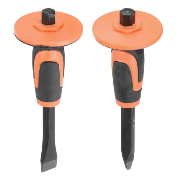Uxcell 1set Masonry Chisel 9.8"/11.10" with Hand Guard Flat Pointed Head Chisel with Hand Protection Concrete Chisel