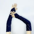thumbnail image 4 of ManxiVoo Sparkly Sequin Gloves Long Velvet Arm Sleeves Elegant Formal Wear For Stage Performances And Special Occasions Navy, 4 of 4