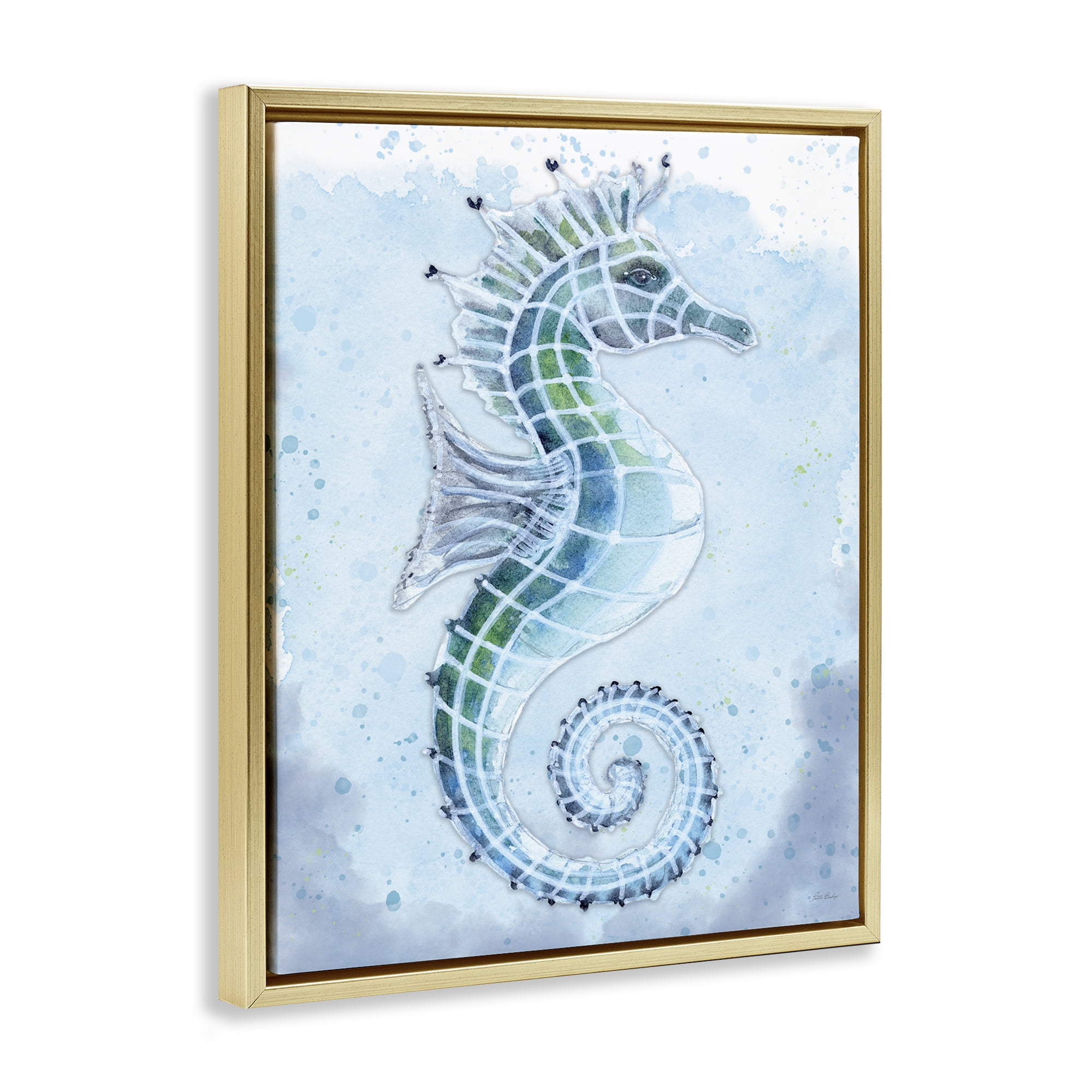 Stupell Industries Stained Glass Seahorse Nautical & Beach Painting Gold Floater Framed Canvas Art Print Wall Art, 25 x 31