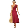 thumbnail image 3 of Alvivi Womens Metallic Gold Color Block One Shoulder Sleeveless Liturgical Praise Dance Dress Burgundy M, 3 of 7