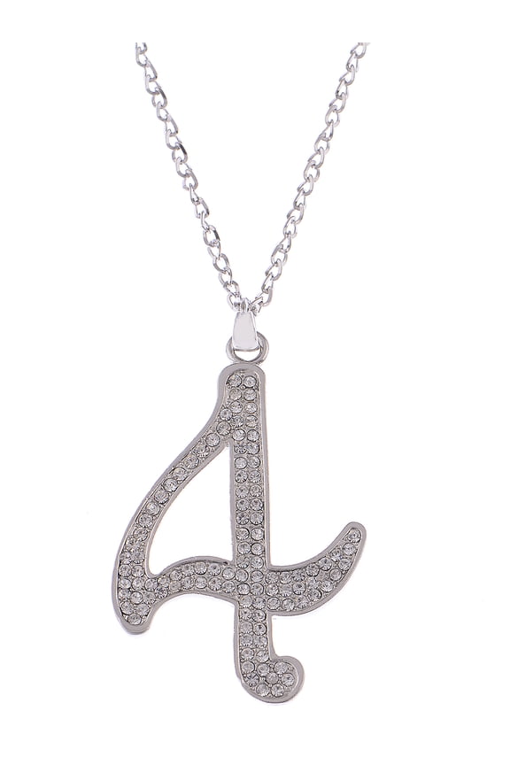 Silvery Tone Clear Rhinestones Beaded Number Figure 4 Four Fourth April Pendant Necklace