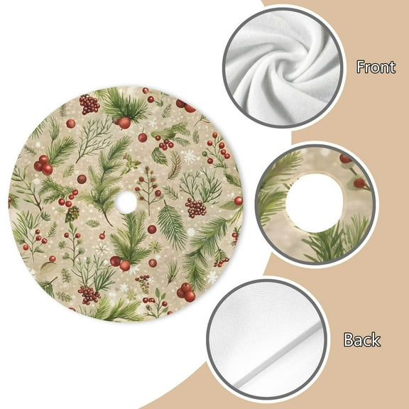 Holiday Christmas Tree Skirt | Cranberries | Traditional Rustic Round 48x48 Inch Home Decor