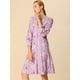 thumbnail image 2 of Vestido Midi Estampado Floral Allegra K Otón Abajo De Solapa Vintage Para Mujeres Púrpura L, 2 of 6