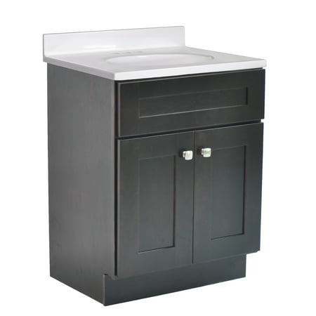 Design House Brookings 25" x 19" Ready to Assemble Shaker 2-Door Bath Vanity with Cultured Marble 4" Centerset Top, Espresso/White