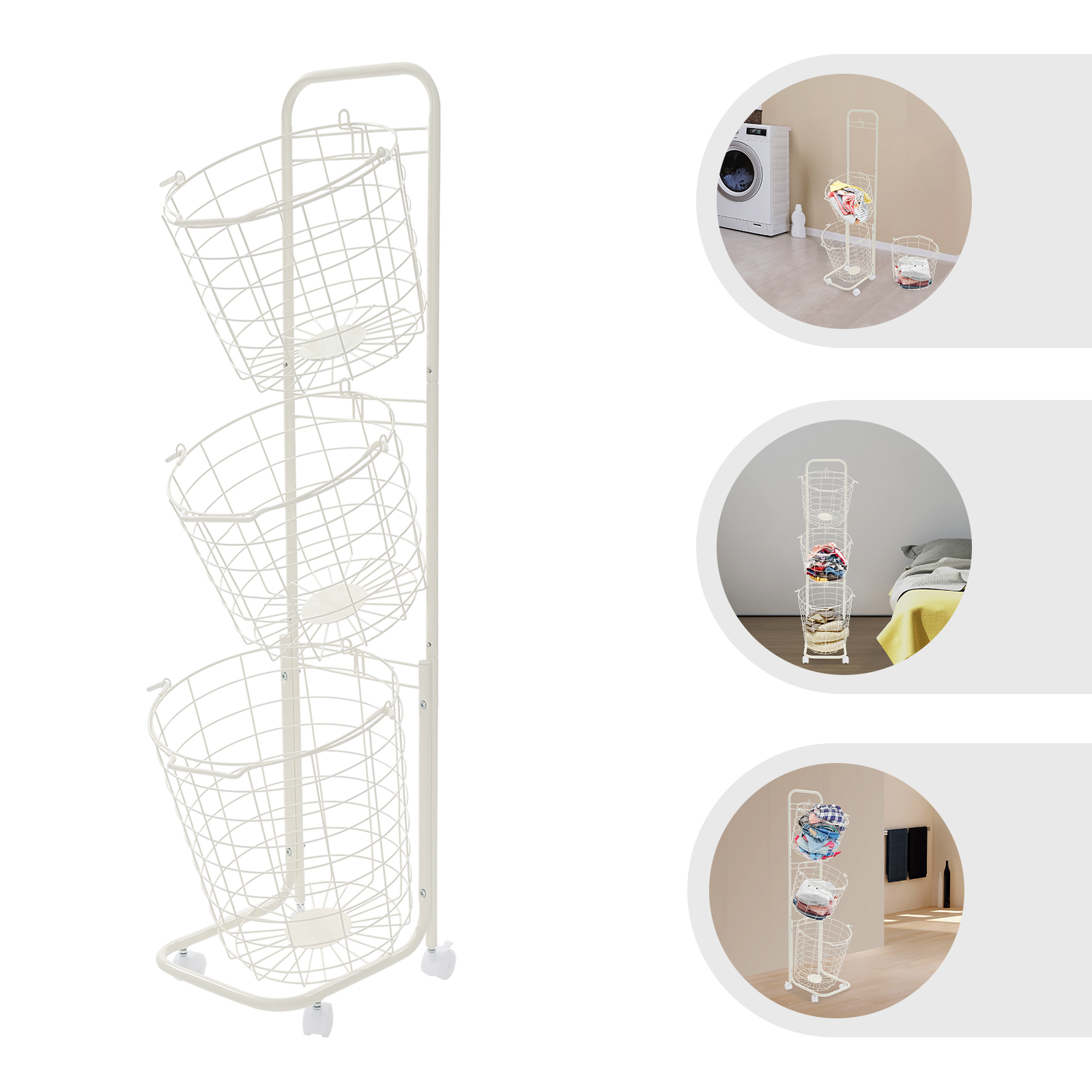 Miumaeov 3 Tier Laundry Hamper, Metal Standing Laundry Baskets, Removable Sorter Storage Trolley Shelf Basket with 4 Universal Wheels