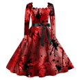 thumbnail image 1 of Halloween pour Femmes Tunique Évasée à Imprimé Robe Formelle Tenue d'Invitée de Mariage, 1 of 2