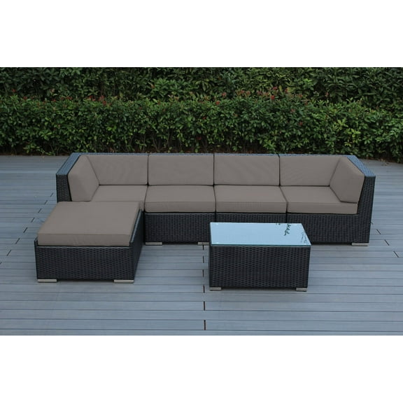 Ohana 6 Piece Outdoor Wicker Patio Furniture Sectional Conversation Set - Black Wicker