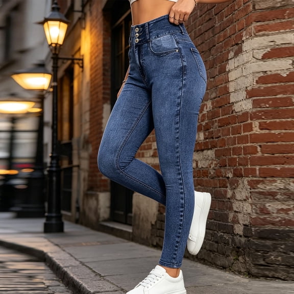 PYGNJK Women's Denim Jeans High Waist Skinny Stretch Slim Fit Casua Long Jean Pants with Pockets
