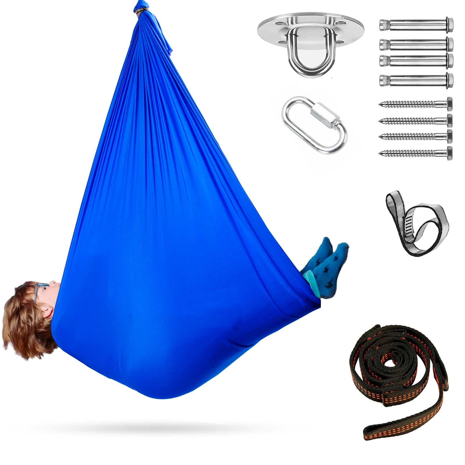 Sensory Swing for Kids Therapy Swing Hammock Indoor Outdoor, Hardware Included, Soft Breathable Nylon Cuddle Swing Joy Hammock for Child Adult with Autism, ADHD, Aspergers, Sensory Integration,Blue