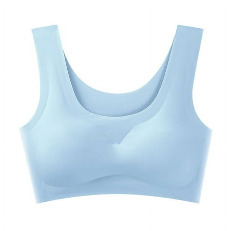 Japanese Seamless Underwear Women s Ice Silk Beauty Back Wrapping Chest Sports Yoga Vest Bra sky blue