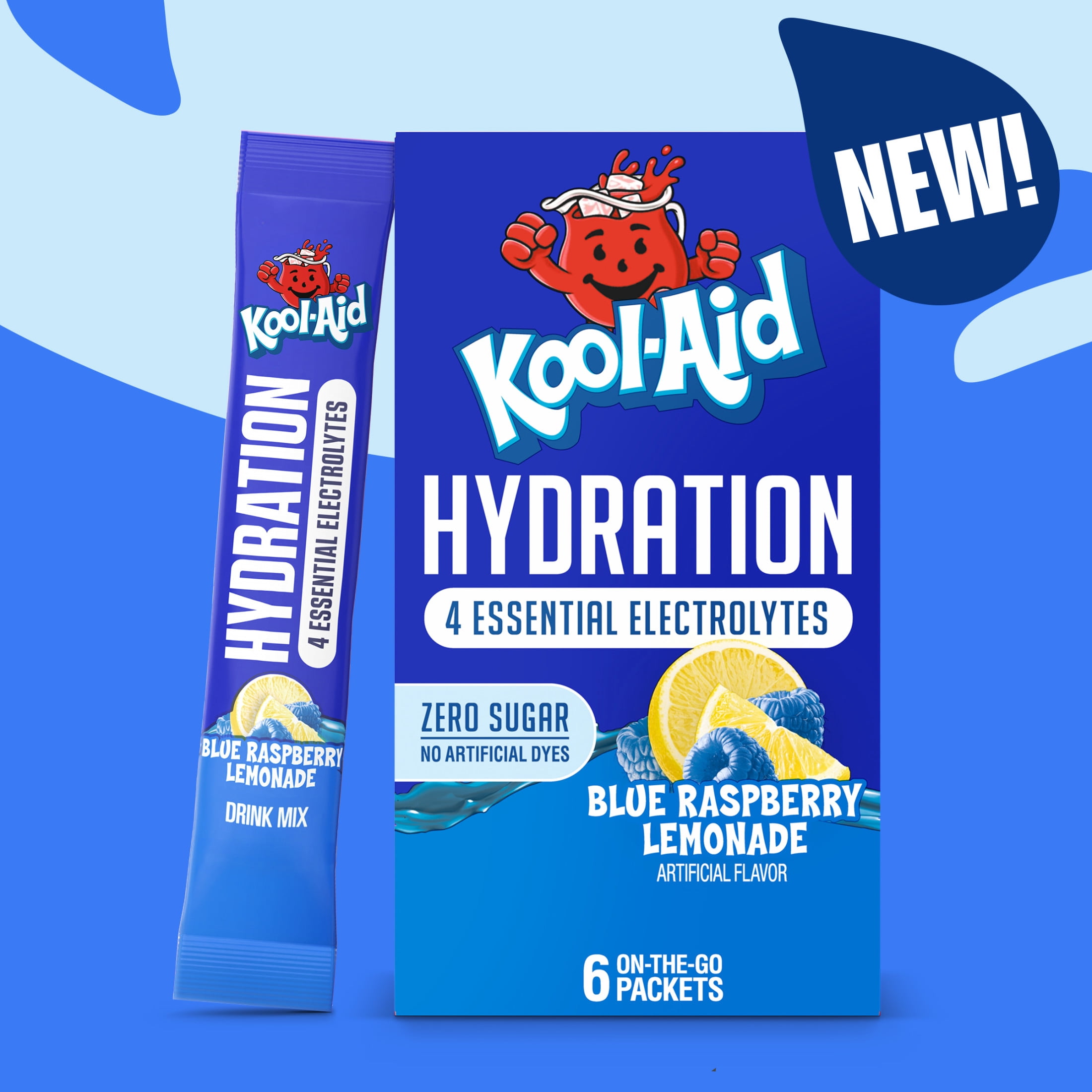 (12 pack) Kool-Aid Hydration Electrolyte Powder Drink Mix, 6 On-the-Go-Packets, for Easy and Flavorful Hydration, Blue Raspberry Lemonade Artificial Flavor, Zero Sugar, No Artificial Dyes, 1.32 oz Box
