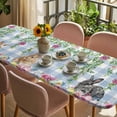 thumbnail image 3 of Easter Rabbits Table Cloths for 8 Foot Rectangle Tables, Spring Cute Bunny Eggs Flowers Leaf Blue Plaid Patio Waterproof Elastic Fitted Tablecloths, Washable Rectangular Table Cover for Camping, 3 of 8