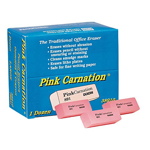 Pack of 3 Pink Carnation Erasers Wedge Pink Medium 