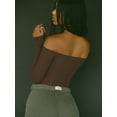 thumbnail image 3 of MOYIKO Off The Shoulder Tops For Women Fitted Long Sleeve Shirts Elegant, 3 of 7