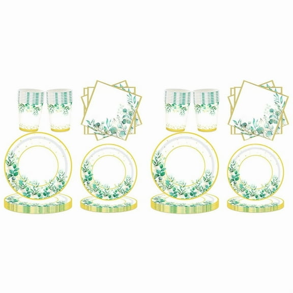 Green Paper Plates Set for 48 People,Sage Green Paper Plates and Napkins Cups Set for Birthday Party Supplies,Wedding