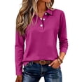 thumbnail image 2 of Qwertyu Women's Long Sleeve Polo Shirts Collared V Neck Golf Shirts Cotton Business Casual Work Tops Purple 3XL, 2 of 5