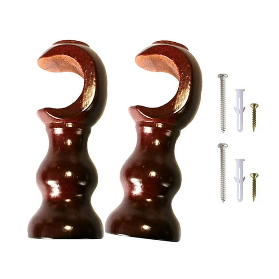 Wooden Curtain Rod Brackets Pair for 28mm Rod Round Base Installation