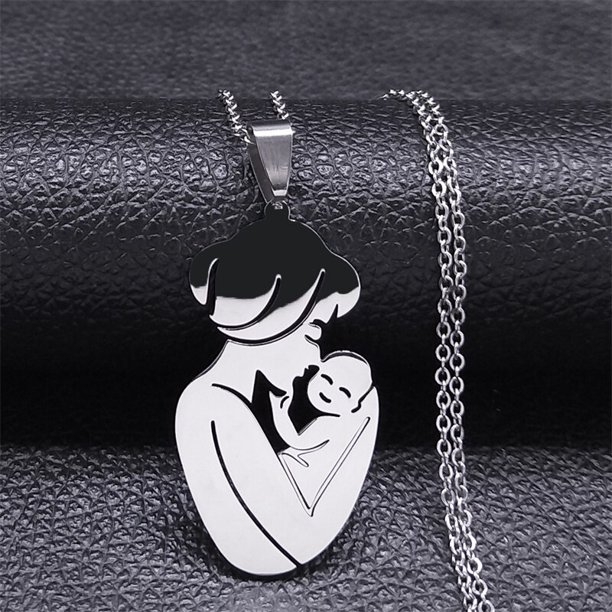 Mom Daughter Family Necklace Stainless Steel Chain Children Kid Silver Color Pendant Necklaces Jewelry Women Mother's Day Gift Gao Jinjia LED