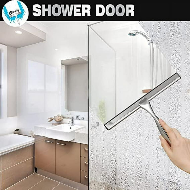 Shower Squeegee for Shower Glass Door, Shower Wall, Silicone Rubber Blade Bathroom Squeegee, Tile Wall Window Mirror Car Windshield Squeegee with Hang