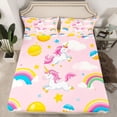 thumbnail image 2 of Feelyou Cartoon Unicorn Kids Queen Sheet Sets, Cute Planet Stars Flat Sheet, Rainbow Cloud Galaxy Queen Fitted Sheet, Ultra Soft Bedroom Decor, 4 Pieces, 2 of 7
