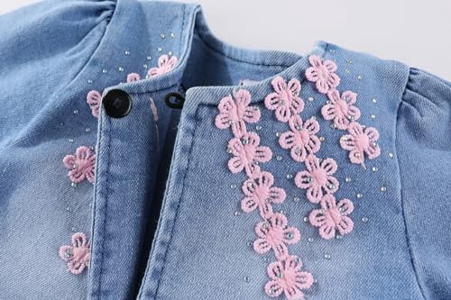 Peacolate 6M-4Years Spring Autumn Baby Girls Sets Denim 3 Pcs Clothes Long Sleeve T-Shirt Denim Jacket and Jeans,Pink Lace,3-4years