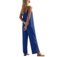 thumbnail image 2 of HAIJIE Linen Rompers for Women Casual Sleeveless Short Overalls Spaghetti Strap Shorts Jumpsuit with Pockets (Blue,XL), 2 of 7