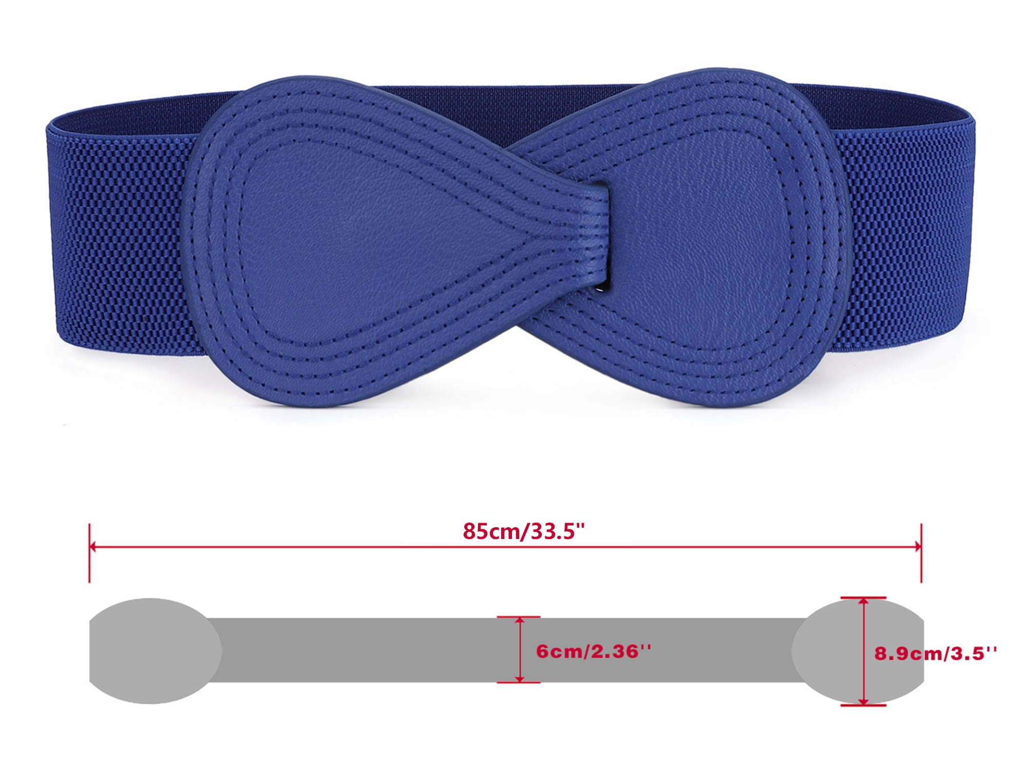 DARING DIVA Women's Interlock Faux Leather Elastic Buckle Belt 31"x43" Blue