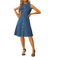 thumbnail image 2 of INSPIRE CHIC Denim Midi Dress for Women's Casual Sleeveless Distressed Jean Dress M Blue, 2 of 6