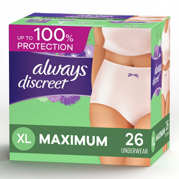 Always Discreet, Postpartum Incontinence Underwear for Women, Maximum, XL, 26 Ct