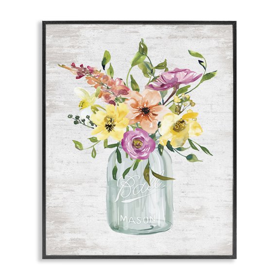 Stupell Industries French Country Spring Meadow Bouquet Traditional Glass Jar Flowers Black Framed Giclee Art, 11 x 14, by Lettered and Lined
