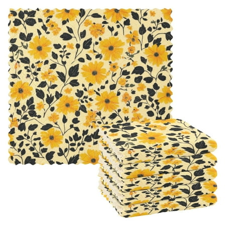 

6 Pieces of Kitchen Towels 11x11Inch Kitchen Dish Cloths Kitchen Dish Towels Reuseable Cleaning Cloths Yellow Lovely Flowers Seamless