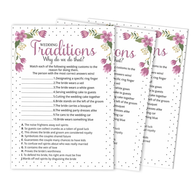 Inkdotpot 50-PackFloralWhy Do We Do That Bridal Wedding ShowerGameBachelorette Party ActivityGameCards