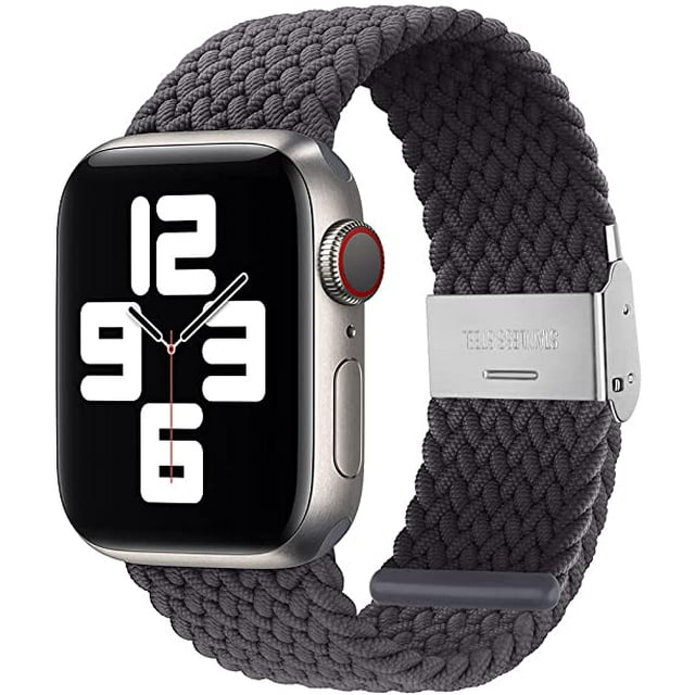 Boucle Solo Tressée Réglable avec Boucle Compatible avec Bracelet Apple Watch pour Hommes et Femmes, Bracelet Doux en Nylon Extensible Élastique pour iWatch Series SE 6 5 4 3 2 1 (Gris, 38/40mm)