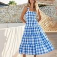 thumbnail image 2 of GEWSEY Women's 2025 Summer Spaghetti Strap Maxi Dresses Plaid Square Neck A Line Casual Beach Vacation Long Sundress (Blue, XXL), 2 of 8