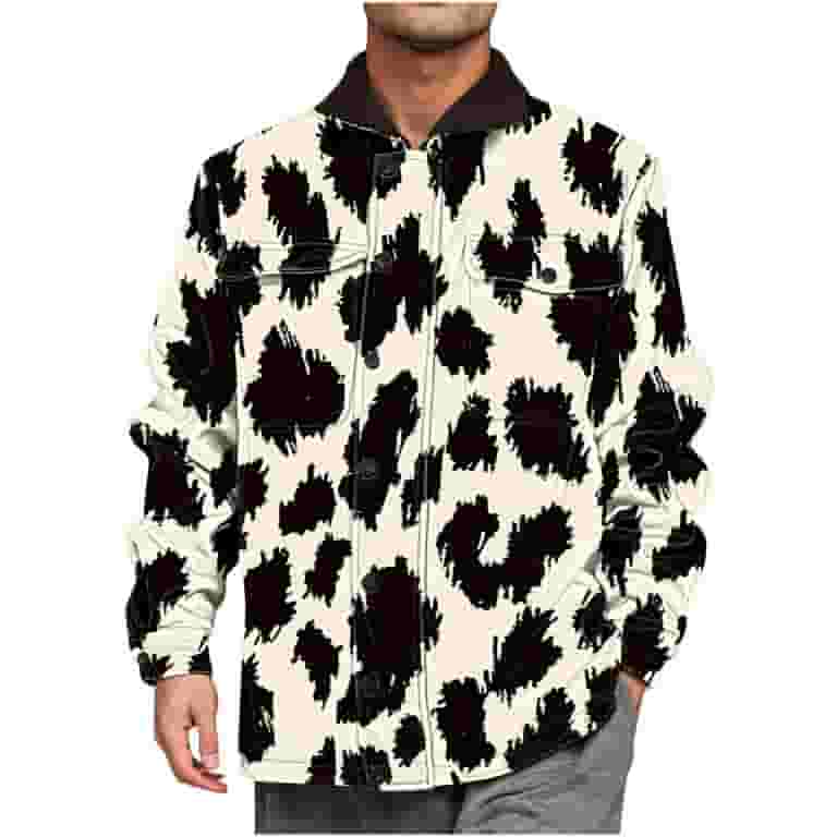 Oplxuo Men's Cow Print Full Zip Winter Coats - Fleece Sherpa Oplxuo Men's Cow Print Full Zip Winter Coats - Fleece Sherpa