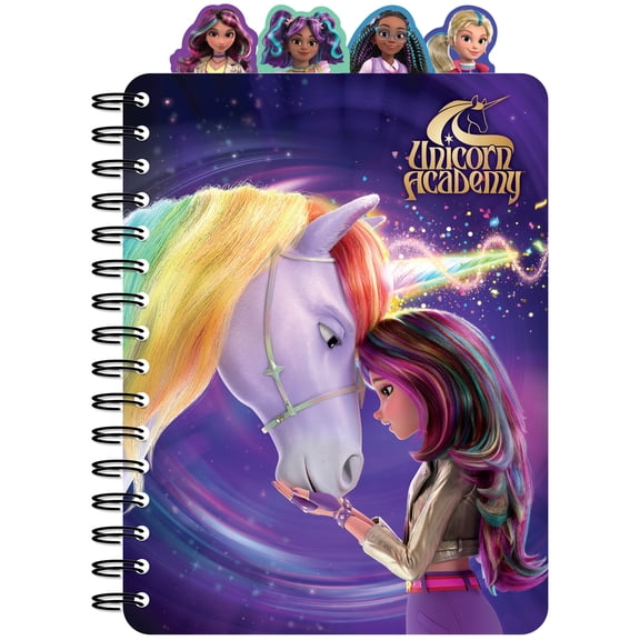 Inkology: 4 Tab Journal: Unicorn Academy - 160 Dot Pages, Magical Themed Spiral Notebook, 4 Character Dividers, Writing-Notes-Dreams-Doodles, Kids 3 