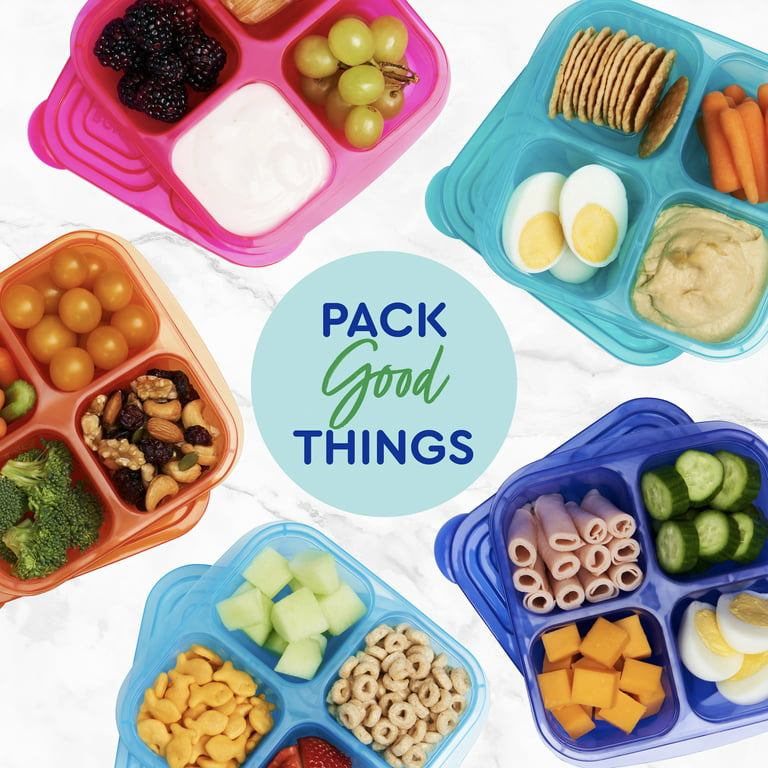 EasyLunchboxes - Bento Lunch Boxes - Reusable 3-Compartment Food Containers  for School, Work, and Travel, Set of 4, Classic 