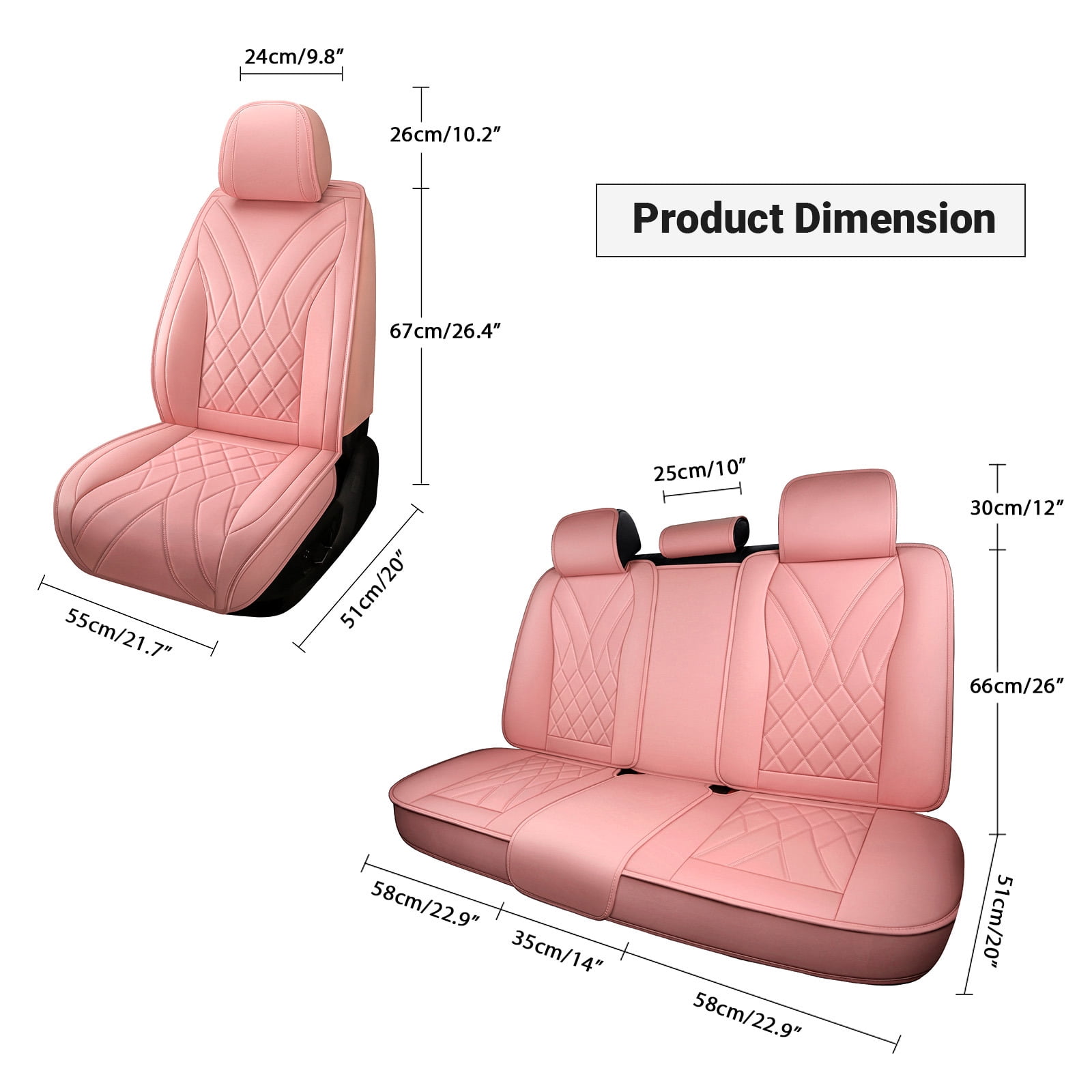 OTOEZ Universal Pink Car Seat Cover PU Leather 5-Seat Full Set Waterproof Front & Rear Cushion Protector Fit Most Honda Toyota Chevy Ford Nissan SUV