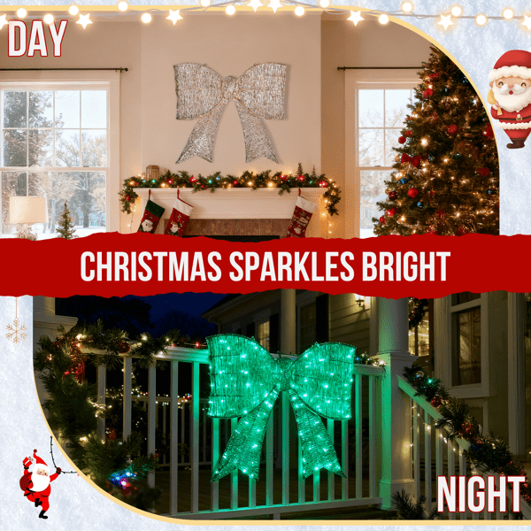 Alvantor 28.3 in Pre-Lit Giant Christmas Bow with 124 Green LED Lights, Indoor and Outdoor Christmas Decorations