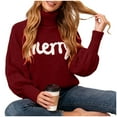 thumbnail image 4 of vigerkar Women Merry Sweaters Turtleneck Long Sleeve Letter Embroidery Loose Knitted Pullover Merry Christmas Sweater (Wine, L), 4 of 9
