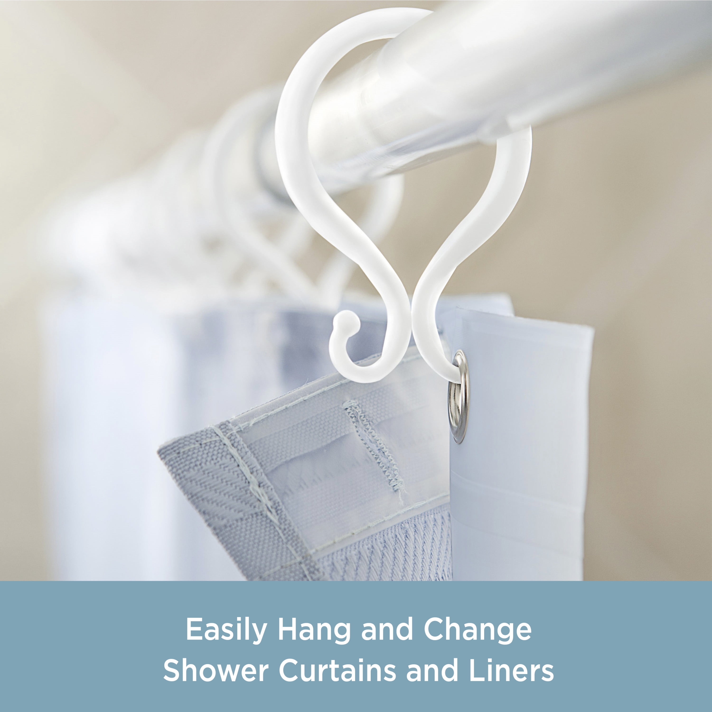 Kenney Rust-Proof Plastic Shower Curtain Double Hooks, Set of 12, Clear 