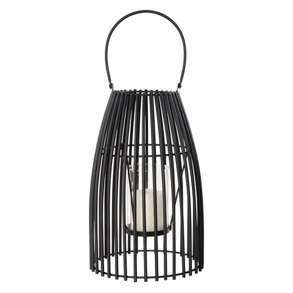 DecMode Black Metal Decorative Candle Lantern with Handle