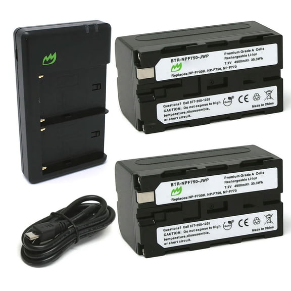 Replacement for Sony NP-F770 Battery (2-Pack, 4900mAh, L-Series) and Dual Charger