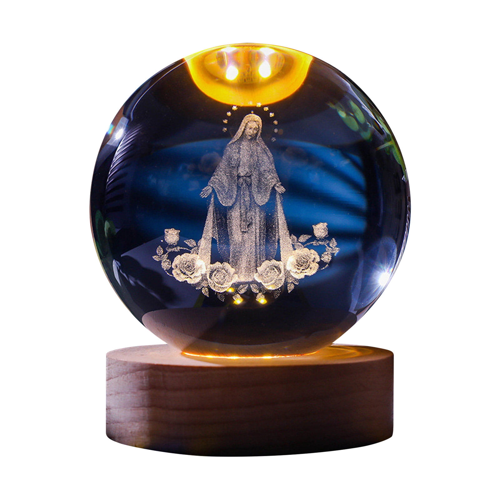 BGZLEU Holy Crystal Ball, Glowing Crystal Ball Night Light, 3D Crystal Praying Hands with Jesus Cross Statue, 3D Holy Figurine with Wooden Base Easter Christmas Religious Gifts for Home Decor