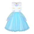thumbnail image 1 of Girls Dress Blue Unicorn Costume Cosplay Princess Pageant Party 4 Years, 1 of 6