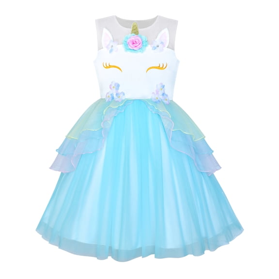 Girls Dress Blue Unicorn Costume Cosplay Princess Pageant Party 4 Years