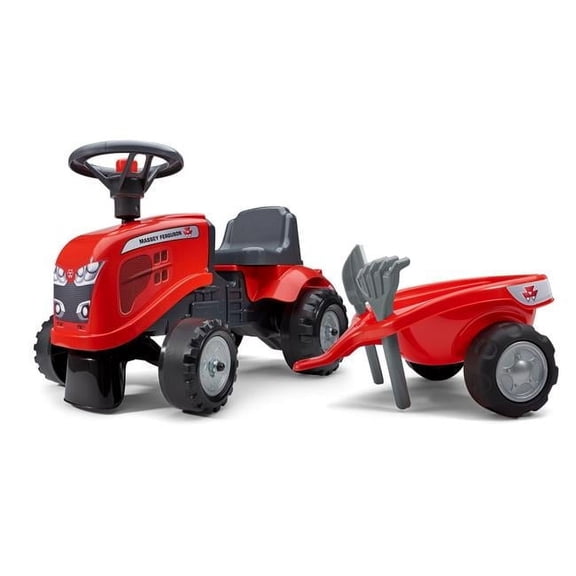 Falk  Massey Ferguson Ride-On & Push-Along Tractor with Trailer & Tools for 1 Year Kids, Red