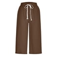 thumbnail image 3 of yunLCZ Women's Straight Leg Pants High Wa Womens Daily Elastic Waist Pockets Straight Solid Color Casual Pants Loose 3/4 Trousers, 3 of 4